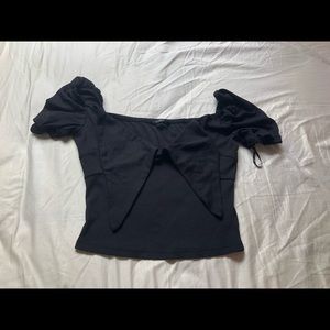 Tie Front Ruched Puff Sleeve Crop Top Size Small